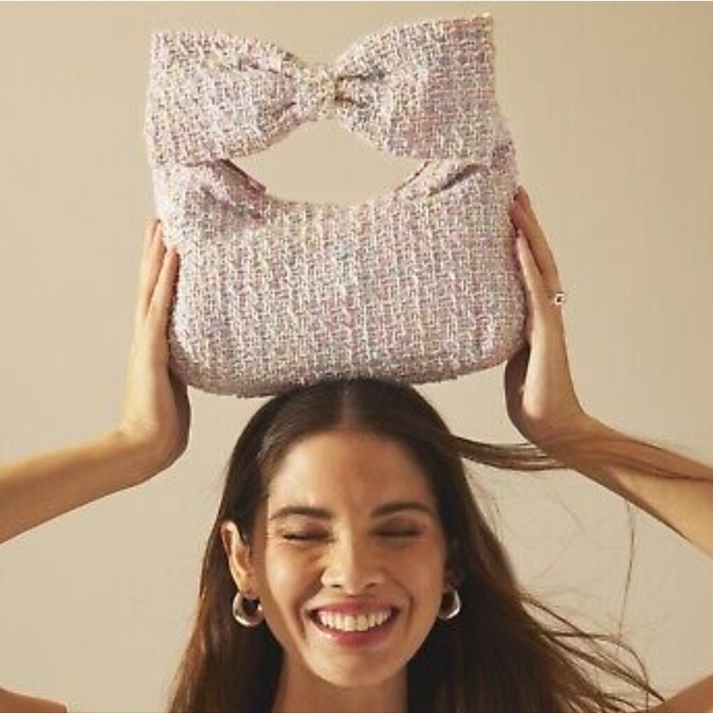 New Stoney Clover Lane Pink Happy Birthday Libby Tweed Funfetti Bow Handle Bag